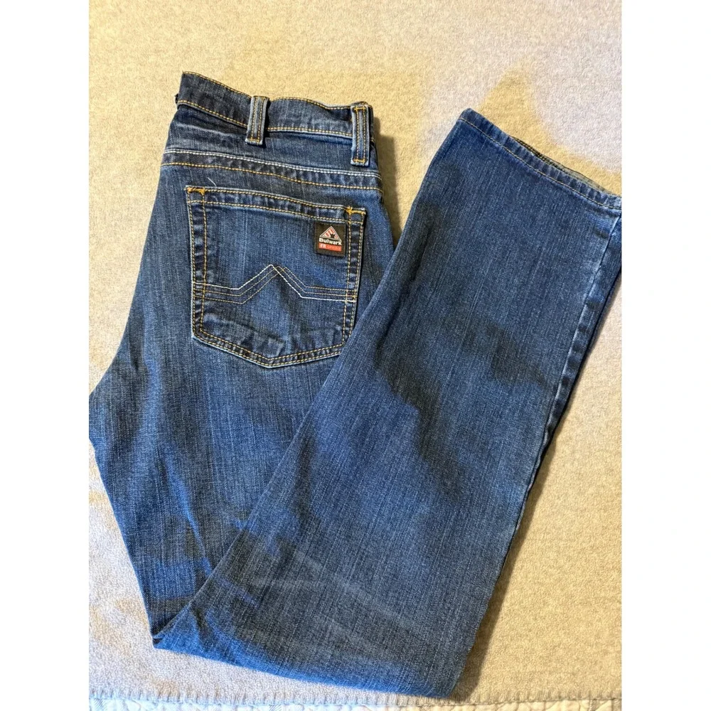 Bulwark FR Flame Resistant Mens Jeans 34x34 Dark Wash Straight Leg PSJ2SD2 Blue
